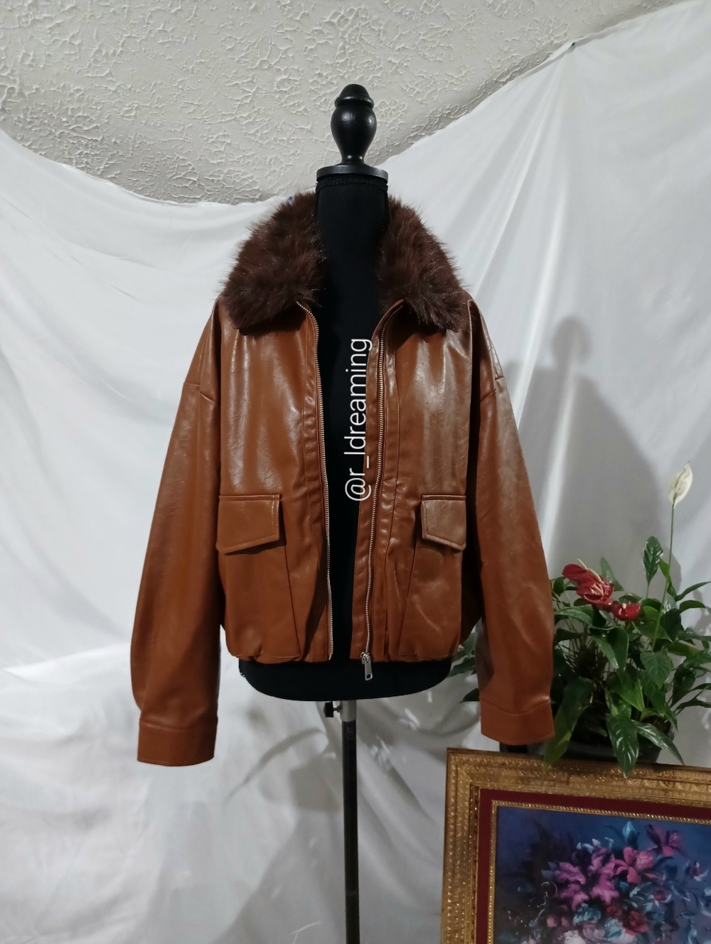 NWT Divided By H&M Brown Bomber Jacket with Fluffy Collar Size Small
